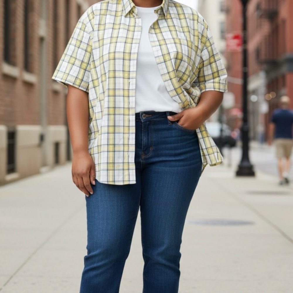 Foundry Men’s Yellow and Blue Checkered button down Shirt 3XL